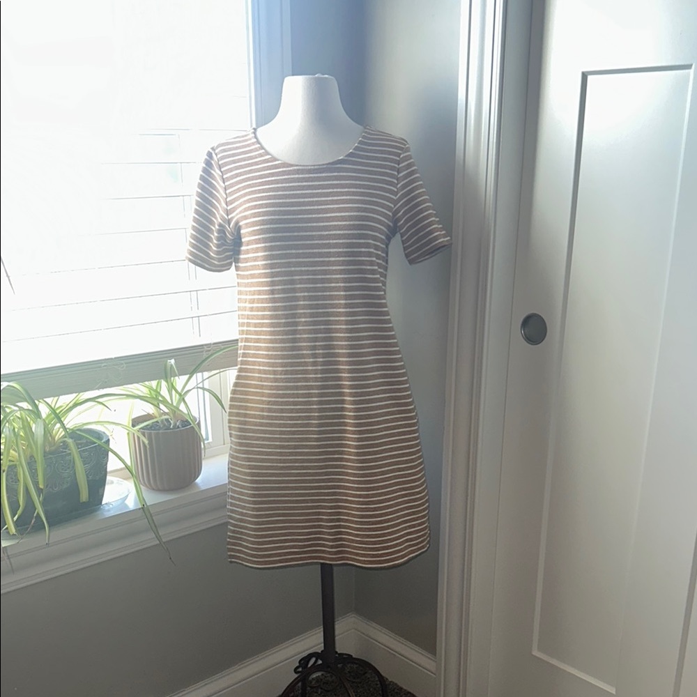Wishlist Tan and White Striped Casual Dress Small‎